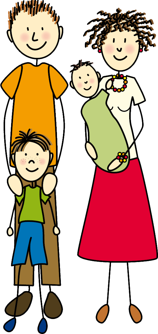 Gezeichnete Familie mit Mann-Frau-Junge und Baby