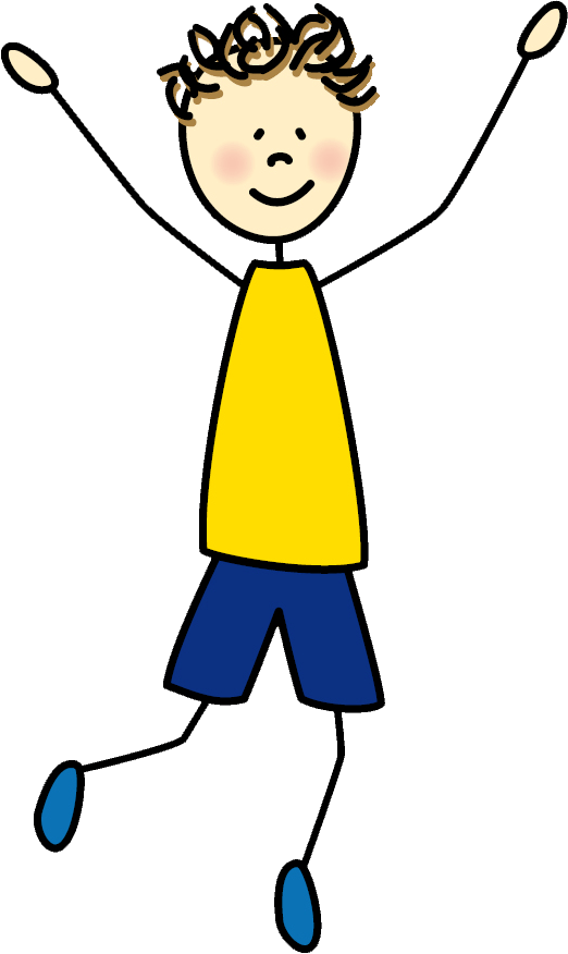 Junge gezeichnet mit blauer kurzer Hose und gelbem Shirt