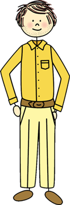 Mann mit heller Hose und gelbem Hemd gezeichnet