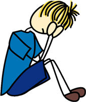 Verzweifelter Junge gezeichnet mit blauer Hose und blauem Oberteil