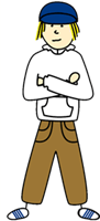Jugendlicher mit Kappe brauner Hise, weißem Hoodie gezeichnet